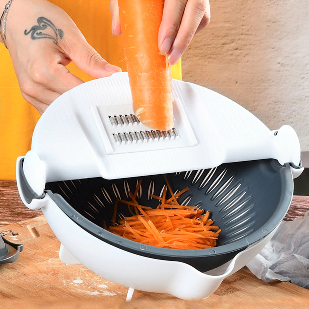 Escorredor 360° Multifuncional – Corte, Lave e Rale em Segundos!