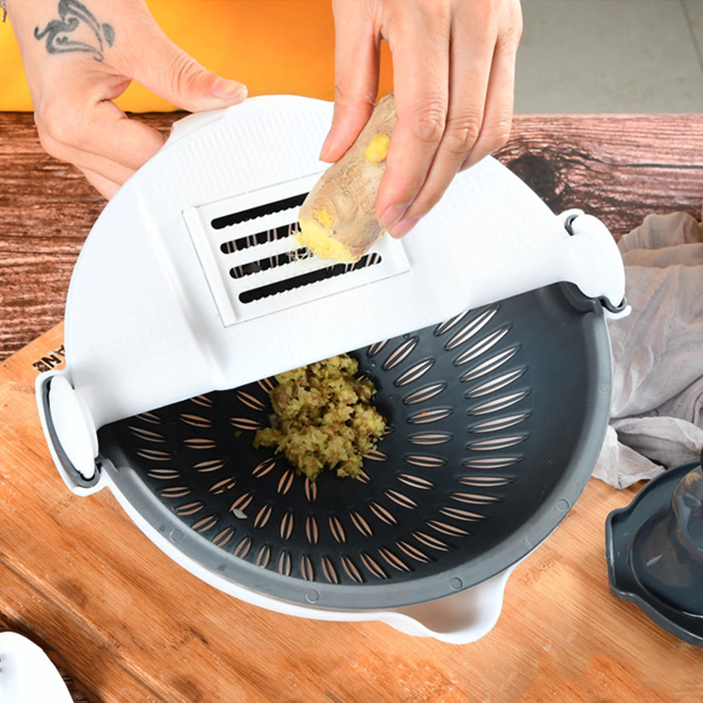 Escorredor 360° Multifuncional – Corte, Lave e Rale em Segundos!