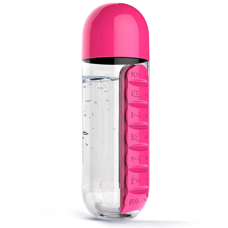 Garrafa com Porta Comprimidos Cápsulas dias da semana 600 ml