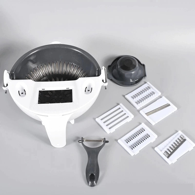 Escorredor 360° Multifuncional – Corte, Lave e Rale em Segundos!