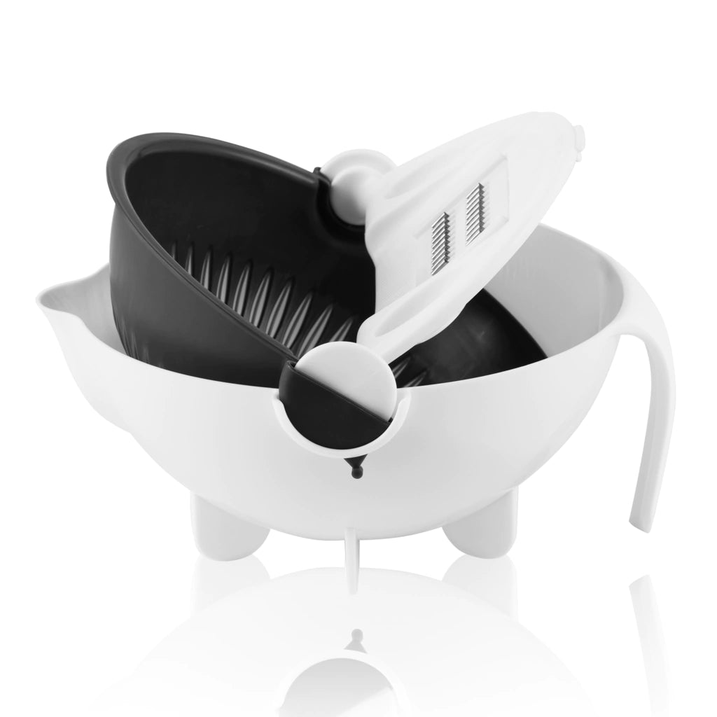 Escorredor 360° Multifuncional – Corte, Lave e Rale em Segundos!