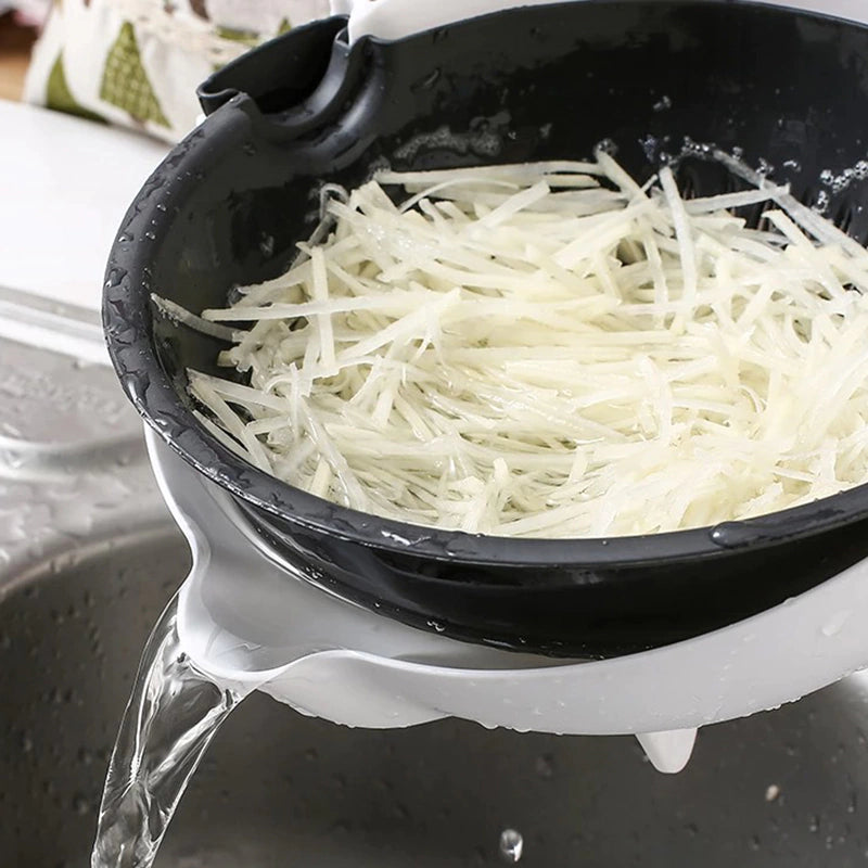 Escorredor 360° Multifuncional – Corte, Lave e Rale em Segundos!