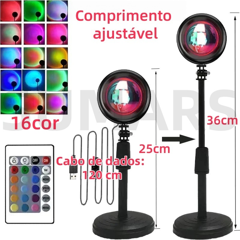 Luminária Pôr do Sol LED 16 Cores com Controle Remoto